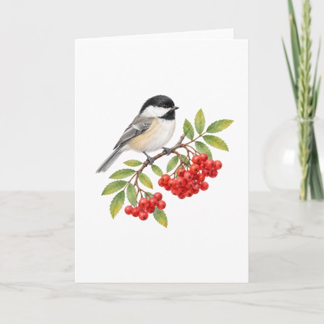 Chickadee on Rowan Berries Card (Front)