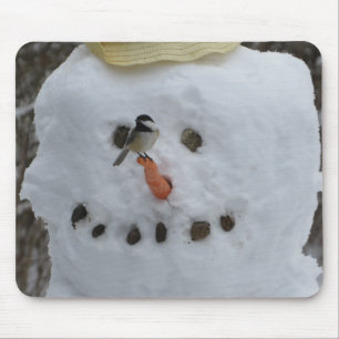 Chickadee on Snowman Carrot Nose Mouse Pad