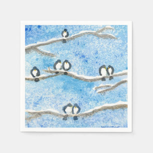 Chickadee on Tree Branches in Winter Snow  Gift Ta Napkin