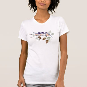 CHICKADEE & PINE CONES by SHARON SHARPE T-Shirt