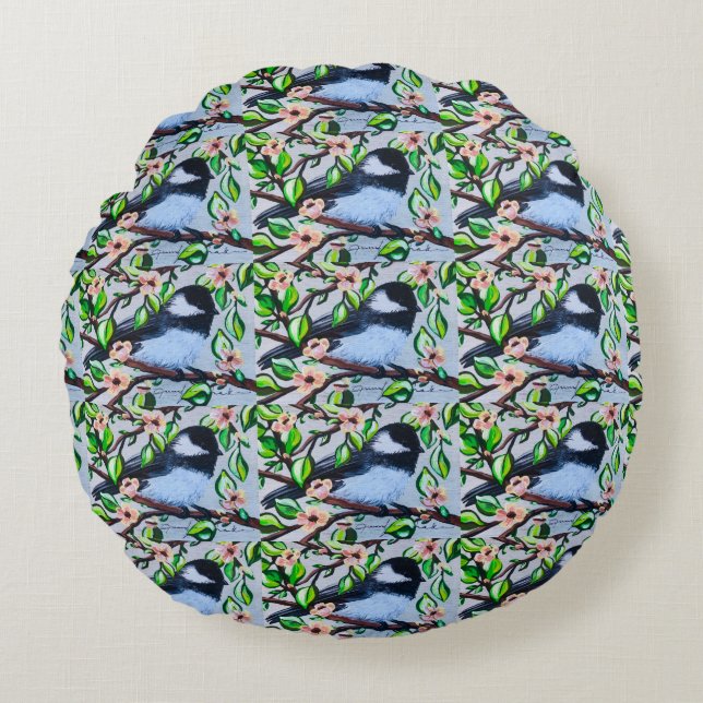 Chickadee Pouf Pillow (Front)