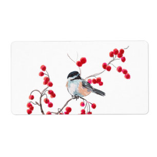 CHICKADEE & RED BERRIES by SHARON SHARPE