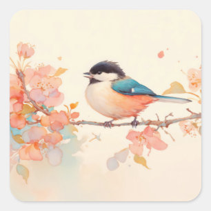 Chickadee’s Perch in a Symphony of Blooms Square Sticker