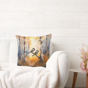 Chickadee Song Birds in an Autumn Forest Cushion
