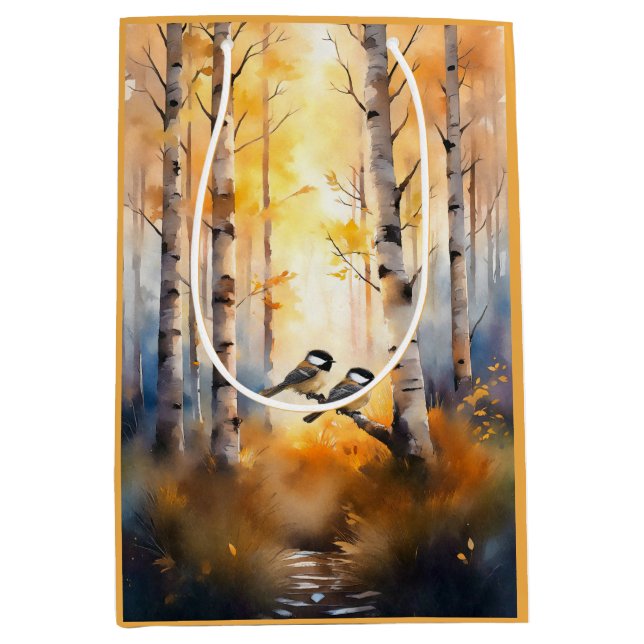 Chickadee Song Birds in an Autumn Forest Medium Gift Bag (Front)