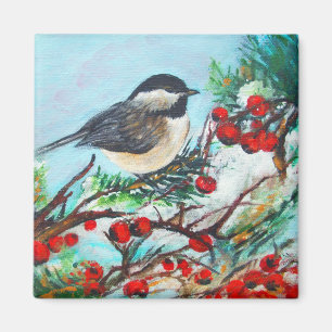 Chickadee-Sweet Winter Black-Capped Chickadee Bird Magnet
