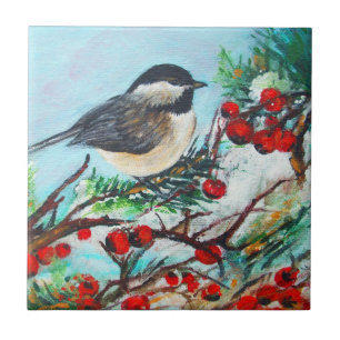 Chickadee-Sweet Winter Black-Capped Chickadee Bird Tile