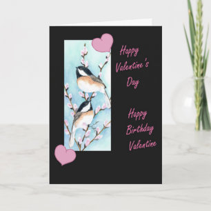 Chickadee Valentine Birthday Holiday Card