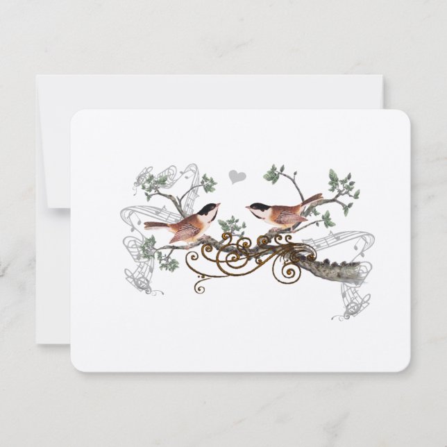 Chickadee Vintage Love Birds Wedding RSVP Card (Front)