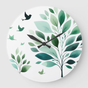Chickadee Wall Clock, 10" Round Natural Wood Frame Large Clock