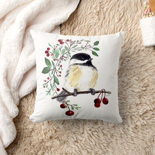 Chickadee Watercolor Art Cushion