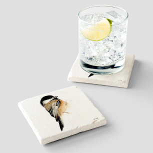 Chickadee Watercolor Art Stone Coaster