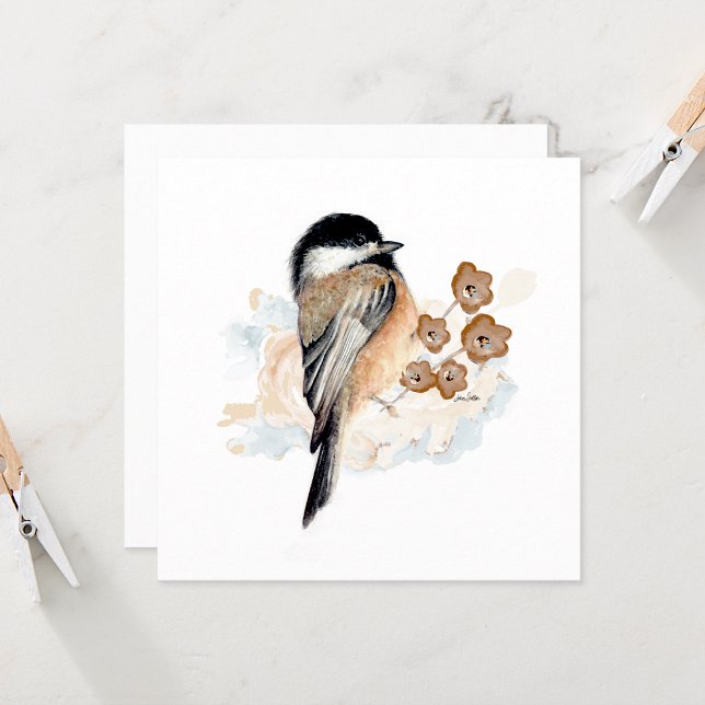 Chickadee Watercolor Note Card (Beautiful chickadee watercolor blank note card by Jenn Steffen Art)