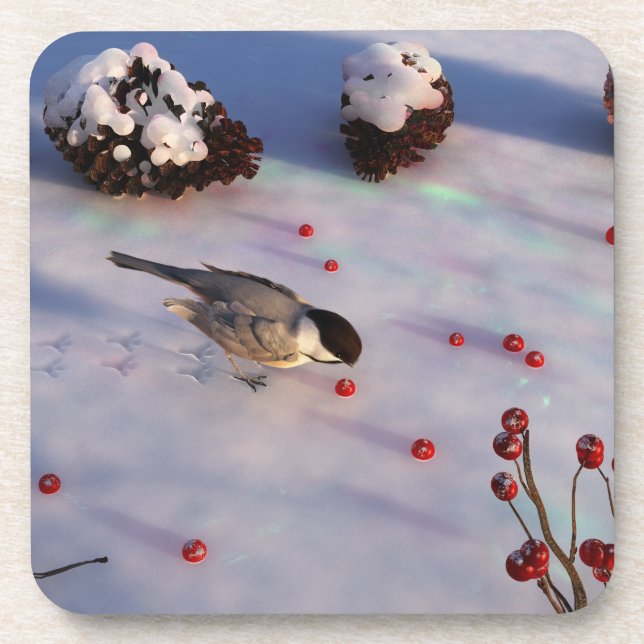 Chickadee Winter Cork Coasters (Front)