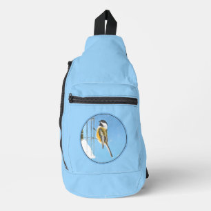 Chickadee Winter Feeder Painting Original Bird Art Sling Bag