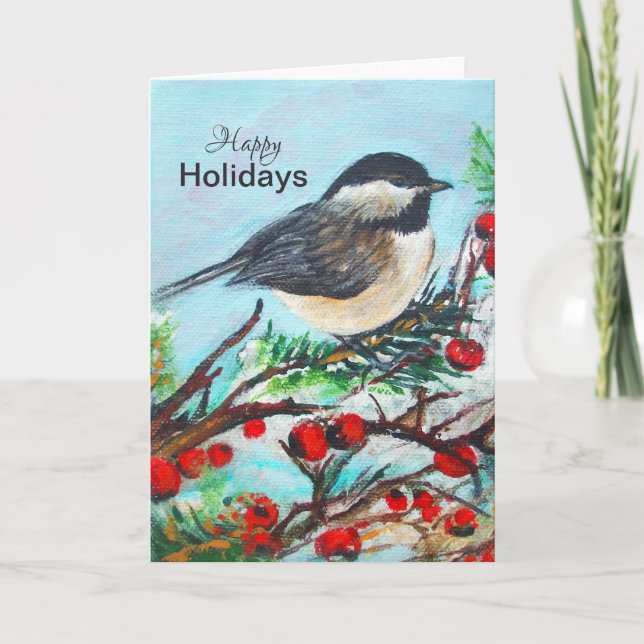 Chickadee Winter Happy Holidays Card (Front)