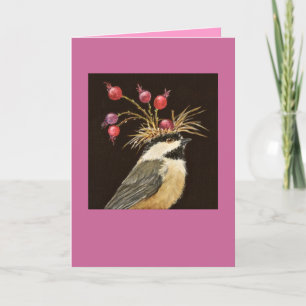 chickadee with serviceberries card