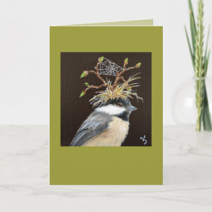 chickadee with web hat card