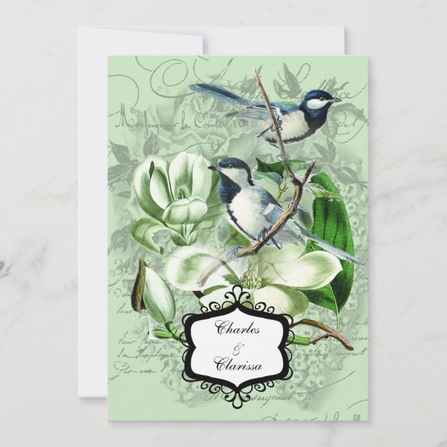 Chickadees and  Magnolias 5x7 Wedding Invitation (Front)