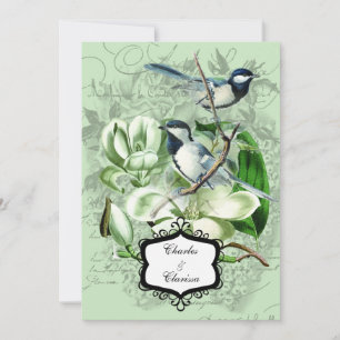 Chickadees and Magnolias 5x7 Wedding Invitation