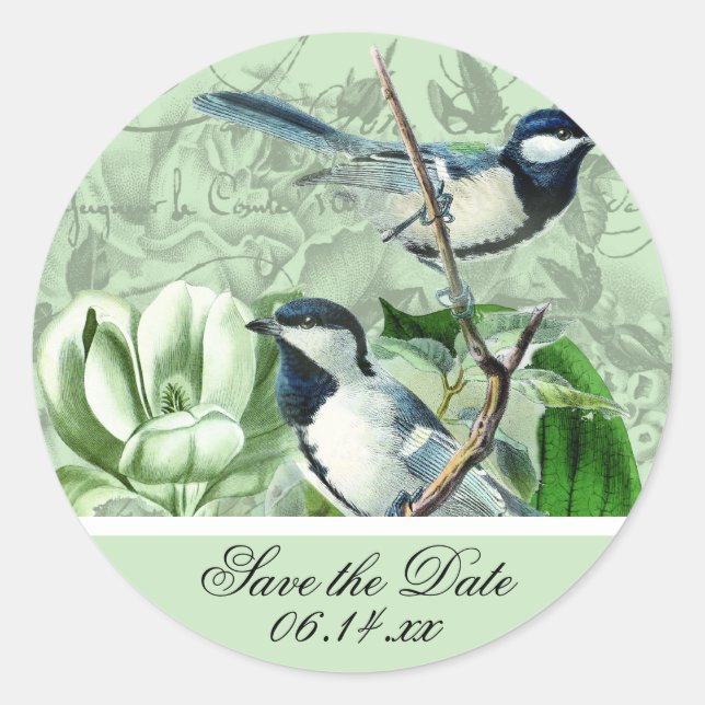Chickadees and Magnolias Save the Date Stickers (Front)