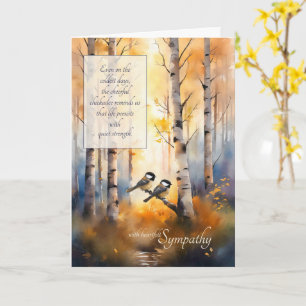 Chickadees Autumn Birch Tree Forest Sympathy Card