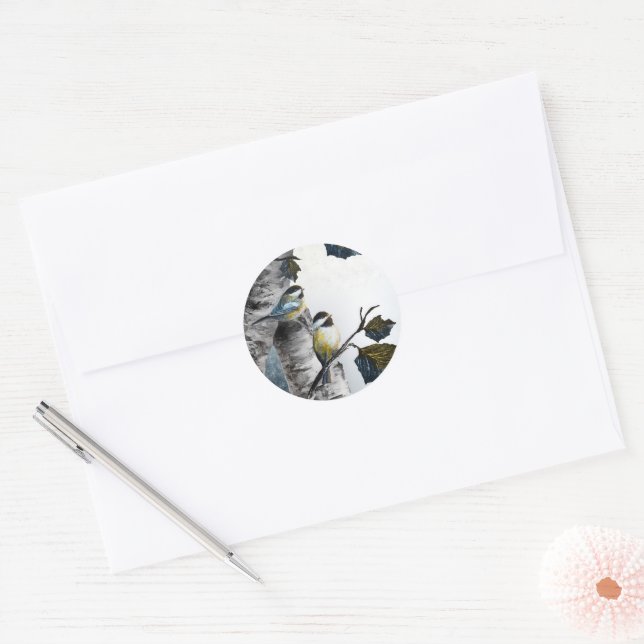 "Chickadees" [Design 2] Small  Classic Round Sticker (Envelope)