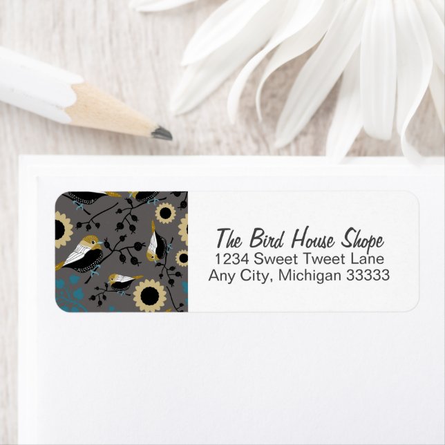 Chickadees Grey Black Teal Pattern (Insitu)