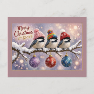 Chickadees in Knit Hats Postcard