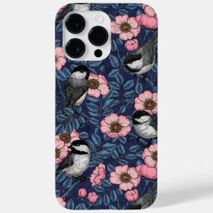 Chickadees in the wild rose in pink and blue Case-Mate iPhone 14 pro max case