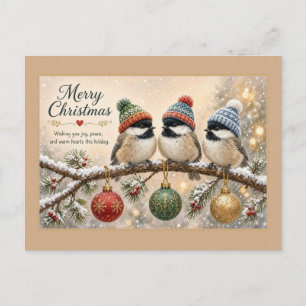 Chickadees in Winter Beanies Postcard