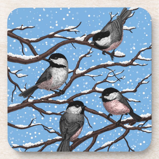 Chickadees in winter coaster (Front)