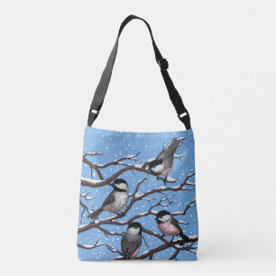 Chickadees in winter crossbody bag