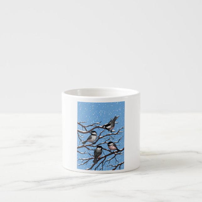 Chickadees in winter espresso cup (Front)