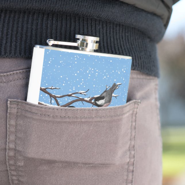 Chickadees in winter hip flask (In Situ)