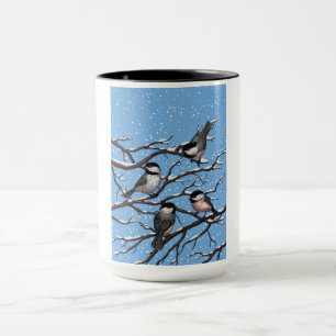 Chickadees in winter mug