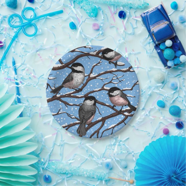 Chickadees in winter paper plate (Party)
