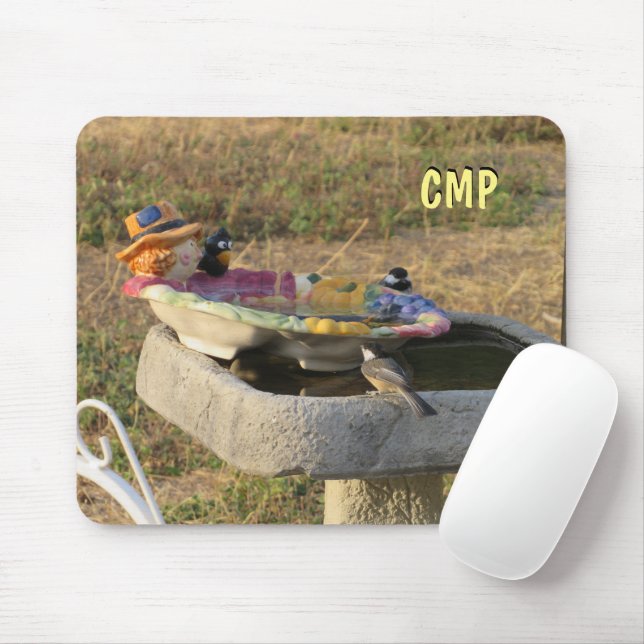 Chickadees on cute bird bath mouse pad (With Mouse)