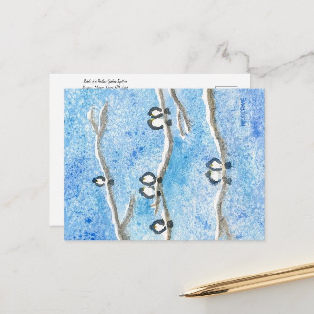 Chickadees on Tree Branches in Winter Snow  Postcard (Front/Back In Situ)