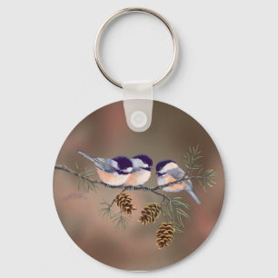CHICKADEEs & PINE CONES by SHARON SHARPE Key Ring
