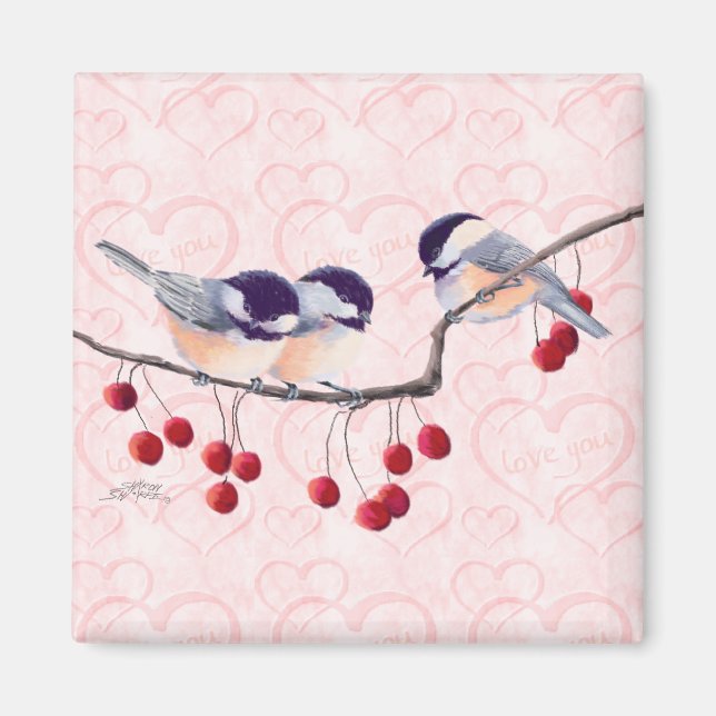 CHICKADEES & RED BERRIES by SHARON SHARPE Magnet (Front)