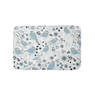 Chickadees Sweet And Cute Blue, Black, And Grey Bath Mat