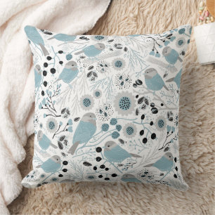 Chickadees Sweet And Cute Blue, Black, And Grey Cushion