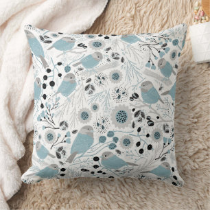 Chickadees Sweet And Cute Blue, Black, And Grey Cushion