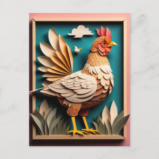 Chicken 3D Paper Art Design T-shirt Postcard