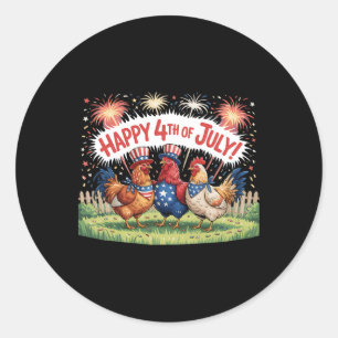 Chicken 4th Of July Farm Independence Day Usa Fire Classic Round Sticker