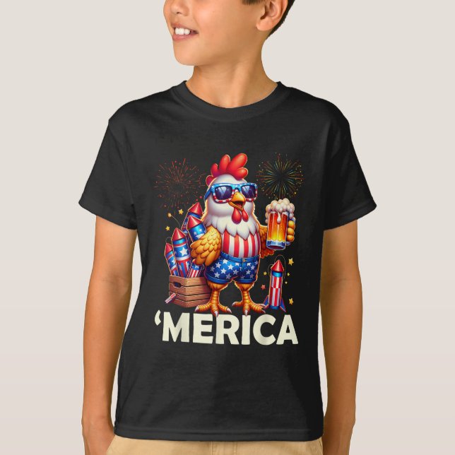Chicken 4th Of July Fireworks Shirt Chicken Drinki (Front)