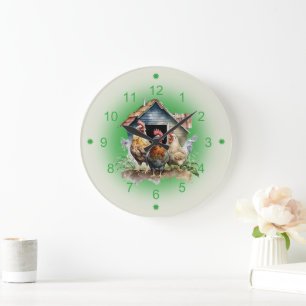 Chicken and Chicken House Farm Large Clock