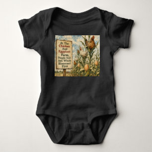 Chicken And Eggplant Farm Surreal Country Cartoon  Baby Bodysuit