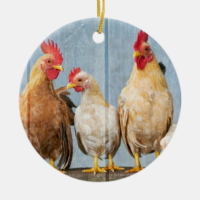 Chicken and Friends Ceramic Tree Decoration (Front)